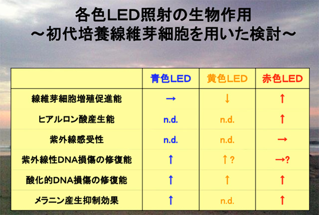 各色LED照射の生物作用表
